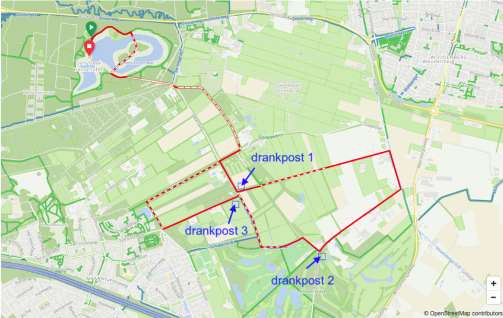 - Loopparcours met Drankposten 1030x652 - Deelnemersinformatie Heuvelrug Kwart Triathlon -